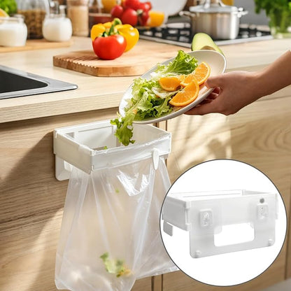 2-Pack Over the Cabinet Trash Bag Holder, Stainless Steel Hanging Garbage Organizer for Kitchen Cabinet Door, Portable Grocery Bag Support for Under Sink, RV, Bathroom and Pantry, White
