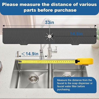 33 inch Sink Splash Guard Mat, Sink Faucet Drying Mat, Silicone Faucet Handle Drip Catcher Tray, Longer Silicone Sink Mat for KitchenBathroom, Drip Protector Splash Countertop (Black)