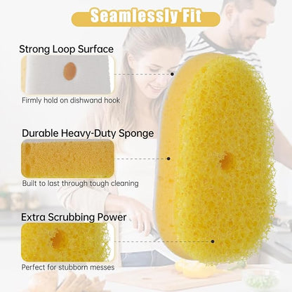 12Packs Dish Wand Sponge Refills for Scrub Daddy Dish Daddy - Replacement Heads for Dish Sponges, Non Scratch Dish Washing Scrubbers, Ideal for Kitchen Cleaning, Yellow (Only Sponge Heads)