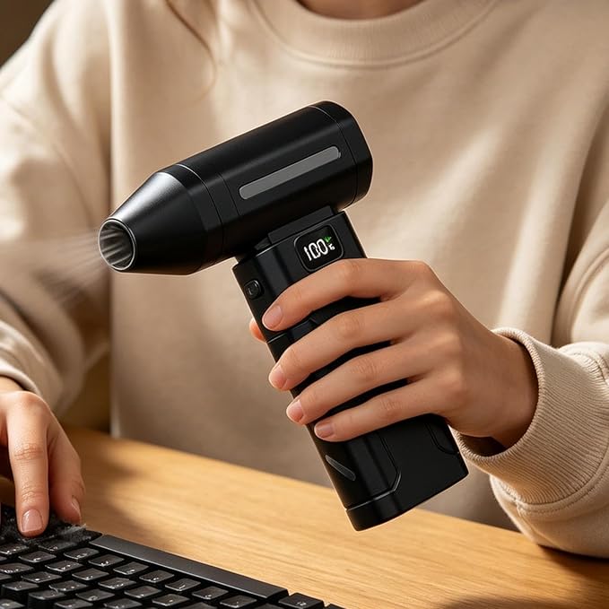 Handheld Air Duster - 6000mAh Rechargeable Cordless Electric Blower for Keyboard and Electronics Cleaning, Portable High Power Air Cleaner for Home Office and Car Interior, Compact Dust Removal Tool w