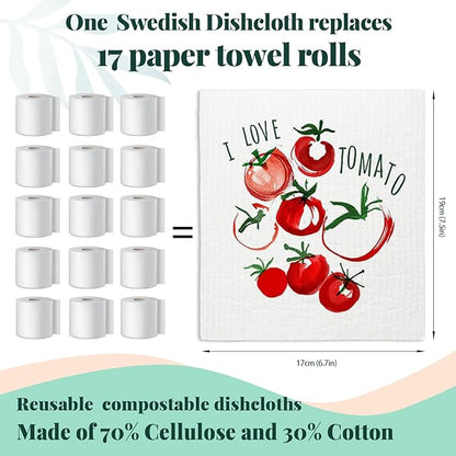 Swedish Dishcloths for Kitchen, Swedish Dish Cleaning Cloths for Vegetable, Beet Chili Tomato Peas，Papaya Reusable Paper Towels, 4 Pack Dish Towels for Kitchen, Reusable Dishcloths Washable