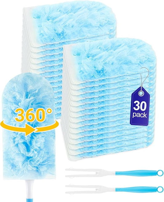 32 Count Dusters Refills with 2 Handles, 360 Heavy Duty Dusters Refills Compatible with Swiffer Duster Handle, Compatible with Swiffer Duster Refill 360 for Dusting Blinds, Home Cleaning