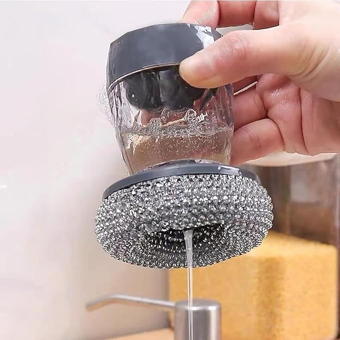 Soap Dispensing Dish Brush, 2 in 1 Kitchen Scrub Brush with Built in Soap Dispenser, Replaceable Dish Scrubber Bristles with Ergonomic Handle for Cleaning Dishes Pots Sinks (2)