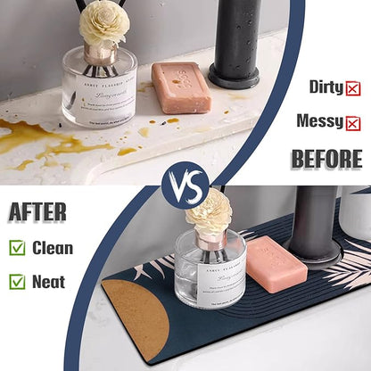 Sink Faucet Absorbing Mat, 2 Pack Drying Mat Around Faucet Sink Splash Guard Behind Faucet Sinkmat For Kitchen Bathroom Island Rv 24 * 5.5 Inch (60 * 14 cm)