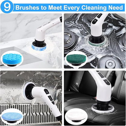 WDFAACK Electric Spin Scrubber,Cordless Spin Scrubber for Cleaning with 8 Replaceable Brush Heads,Shower Scrubber with Adjustable Detachable Handle for Bathroom,Kitchen
