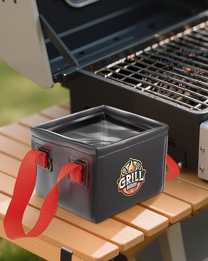 BS-VOG Grill Brush Dunk Tank, Collapsible Water Bucket with Sturdy Handles for Grill Brush Bristle Free, Stable Square Water Basin for BBQ Steam Cleaning (Only Soak Basin No Grill Brush)
