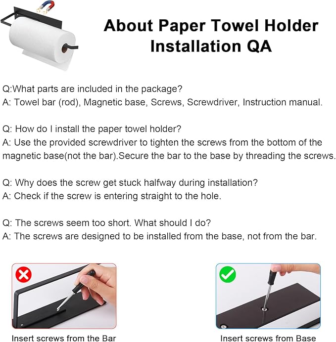 Black Paper Towel Holder, Magnetic Paper Towel Holder for Fridge, Toilet Paper Roll Holder Magnet Towel Rack Wall Mount Fridge Organizer for Paper Towels Rolls Bathroom Pantry RV Kitchen Storage