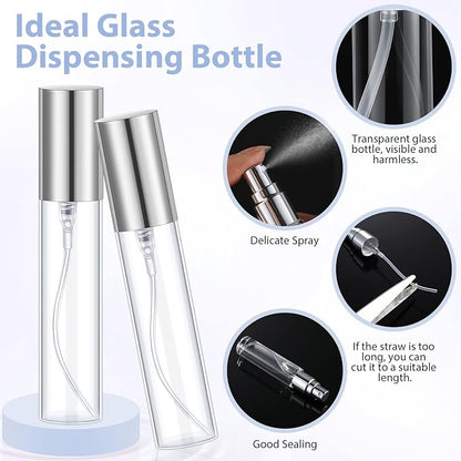 Yinder 25 Pcs 10ml Travel Spray Bottle Refillable Perfume Atomizer Bulk Glass Mini Cologne Perfume Bottles Empty Fine Mist Portable Small Sample Containers(Silver)