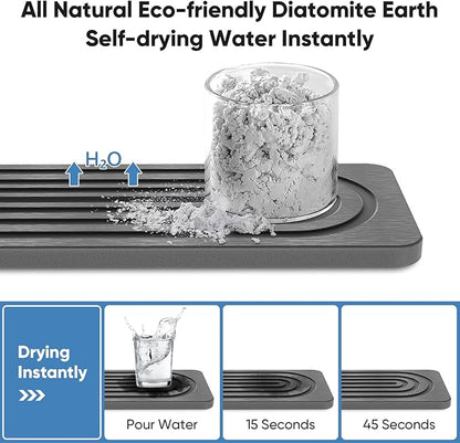 24'' Longer Stone Faucet Mat for Kitchen Sink [Super Absorbent, 30s Quick Drying] Water Absorbing Stone Tray for Sink Stone Mat for Kitchen Sink Stone Quick Dry Around Faucet Diatomite Stone Sink Tray
