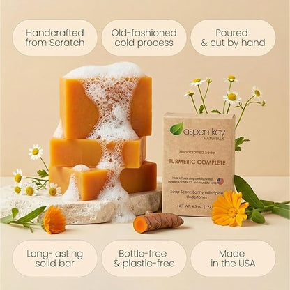 Turmeric Soap Bar for Face & Body – Handmade with Organic Shea Butter, Chamomile, Calendula – Gentle, Non-Drying Natural Face Wash for Sensitive Skin, All Skin Types, Made in USA 4.5 oz