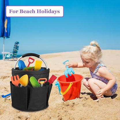 2Pack 17L Foldable Cleaning Supply Caddy with Handle, Portable Bucket Tool Organizer, Garden Tool Bag in 600D Oxford Fabric, Folding Storage Basket for Outdoor, Bathroom, Black + Dark Gray