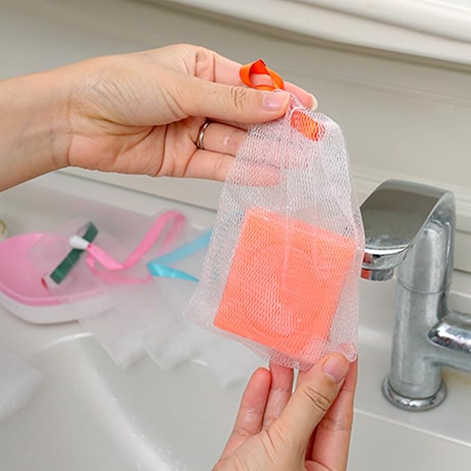 INVODA 100PCS Soap Net Bag 100 Pieces Double Layer Drawstring Mesh Soft Bath Soap Handmade Soap Net for Facial Body Exfoliation Cleaning Tool (Random Color)