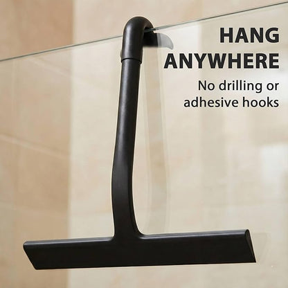 Shower Squeegee for Glass Doors, Hang Anywhere Silicone Shower Squeegee with Hook Design for Easy Hanging and Cleaning (Black)