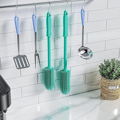 Long Silicone Bottle Cleaning Brush | 2 Pack| 16”+13”Water Bottle Brush Cleaner Brush for Hydro Flask,Glassware,Vacuum Sports Bottle&Vases,Silicone Water Bottle Cleaner Brush for Narrow Neck