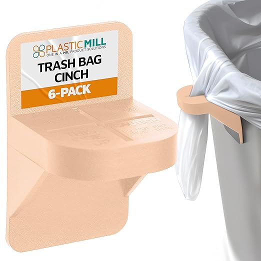 PlasticMill Trash Bags Cinch, Beige, 6 Pack.
