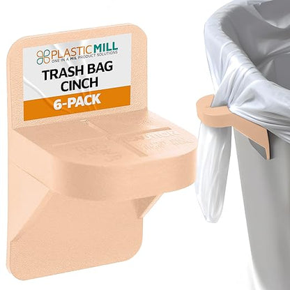PlasticMill Trash Bags Cinch, Beige, 6 Pack.