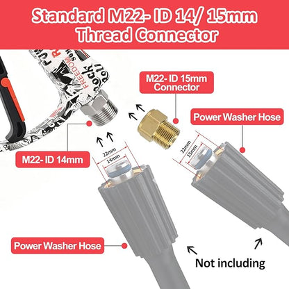 BEAR FORCE Pressure Washer Gun Up to 3000 PSI with Undiluted Mini Foam Cannon Set, 5 Spray Nozzles, Power Washer Spray Gun with 3/8'' Swivel Quick Connect, M22-15mm Connector, Car Wash, Car Detailing