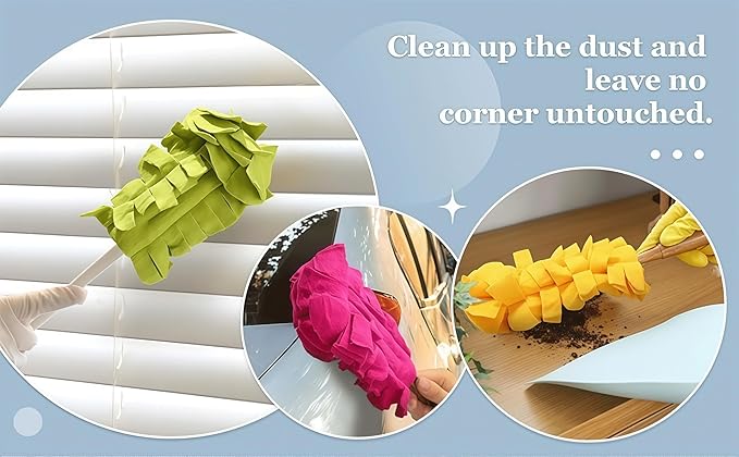 5 PCS Microfiber Duster Refill Reusable, Washable Cleaning Pads, 360 Cleaning Pads for Fan, Home，Window,Pet,Blinds,Furniture, Floor(Include 1 Handle)，Reusable dusters for Cleaning and Damp Duster