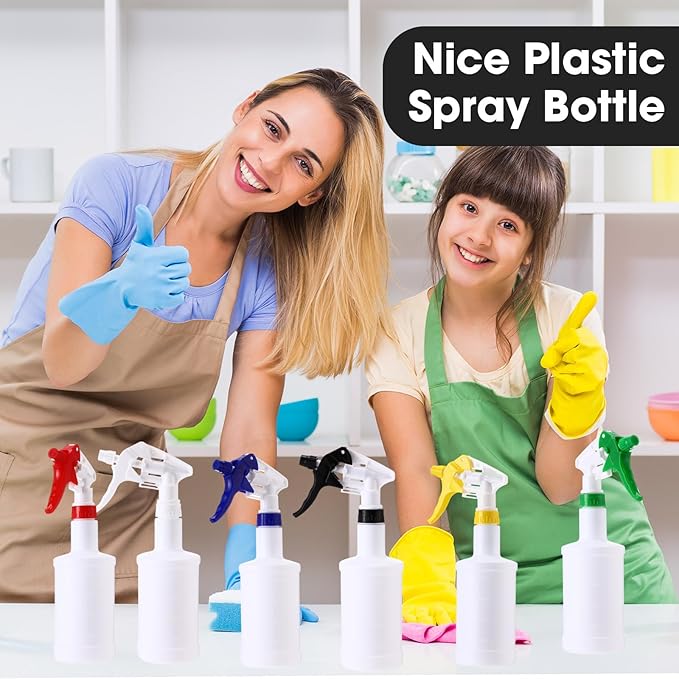 Eccliy 12 Pcs 16 Oz Plastic Spray Bottle, Adjustable Empty Reusable Sprayer for Cleaning, Planting, Water, Bathroom and Kitchen, BBQ, Commercial and Residential (Measurement,Multicolor)