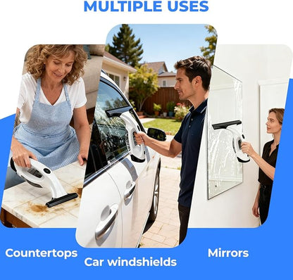 Cordless Window Vacuum Squeegee, Electric Window Cleaner Squeegee with 2000Pa Suction, 280mm Wide Blade, 150ml Tank for Shower Glass, Mirrors, Tiles & Car Windows