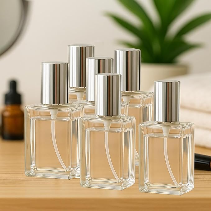 6Packs 1Oz/30ml Clear Glass Atomizer Spray Bottles Refillable Fine Mist Perfume Dispenser Bottles Containers with Silver Caps for Travel,Decants,Cologne DIY
