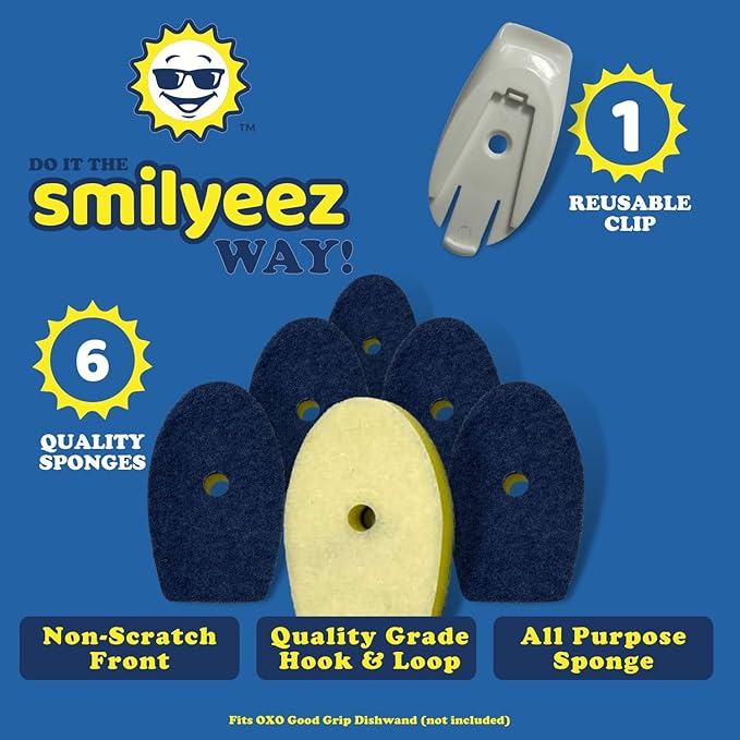 Smilyeez No-Plastic Non-Scratch Sponge Refill for OXO Good Grip Dishwand (Packs of 6) Throw Away The Sponge, NOT The Plastic