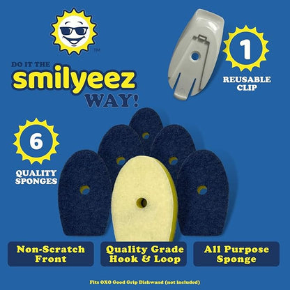Smilyeez No-Plastic Non-Scratch Sponge Refill for OXO Good Grip Dishwand (Packs of 6) Throw Away The Sponge, NOT The Plastic