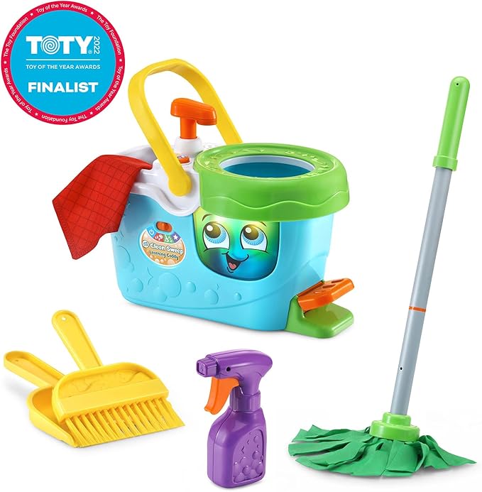 LeapFrog Clean Sweep Learning Caddy, Kids Mop and Broom Cleaning Toy Set for Ages 3-5, Blue