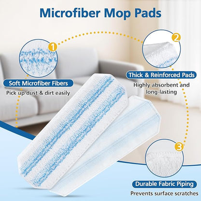 6 Pack H2prO Mop Pads Compatible with O Ceda H2PrO Flat Mop System, 100% Microfiber Mop Head Replacements, Washable and Reusable for H2prO Mop Refills, White