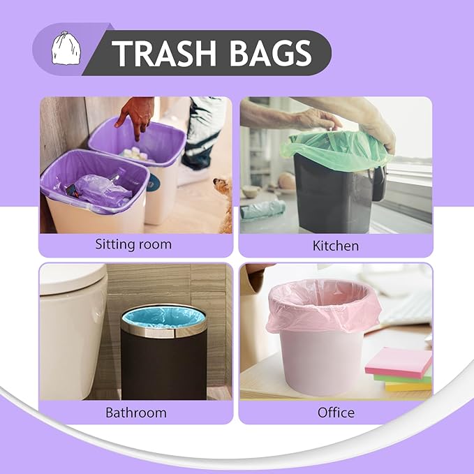 Small Trash Bags 2 Gallon 170 Count Strong Trash Bags Colorful Small Garbage Bags, Trash Can Liners for Bathroom Home Office Kitchen Bedroom, fit 5-10 Liter, 1,1.2,1.6,2,2.6,3 Gal,Multicolor