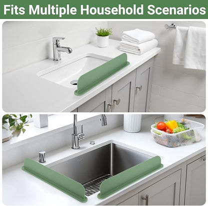 19.3 inch Silicone Sink Splash Guard, Splash Guard for Kitchen Sink Area, Backsplash Protector for Kitchen Countertop & Bathroom Bathtub with Non-Slip Strong Suction, Sage Green