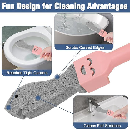Navona 6 Pack Pumice Stone Scouring Sticks with 2 Universal Handles, Grey Pumice Stone for Cleaning Toilets, Bathrooms