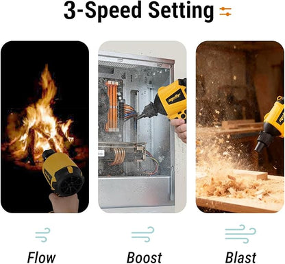 Cordless Compressed Air Duster & Blower Compatible with dewalt 20V MAX Battery (Tool Only), Brushless Motor, 3-Speed Adjustable, 50,000 RPM, LED Light, Portable Inflatable Pump for Cleaning, Camping