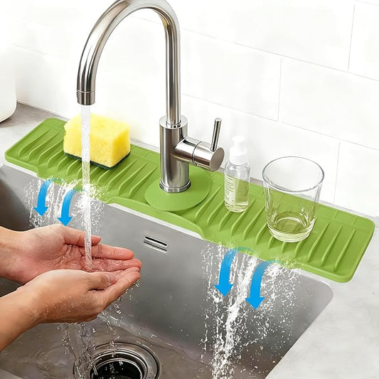 24" Silicone Faucet Mat for Kitchen Sink Released in 2026,8° Slope Fast Self-draining-Kitchen Sink Splash Guard,Bathroom Kitchen Sink Area Water Splash Guard Behind Faucet Draining Mat(Green)