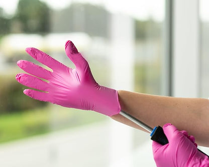 FRAMAR Pink Gloves Disposable Latex Free Large – Nitrile Gloves Large, Non Latex, Powder Free, Guantes De Nitrilo, For Hair Dye, Salon, Cleaning, Tattoo, Food Prep, Extra Durable – 100 Pack