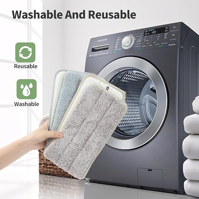 CQT Replacement Washable Microfiber Mop Pads Flat Floor Reusable 18 Inch for Floor Care System 2 Wet and 2 Dry Mop Pads Packed (18")