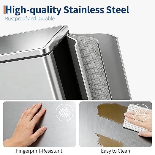 Garvee Dual Compartment Trash Can, 2 x 8 Gal (2 x 30L) Stainless Steel Recycling Bin with Anti-Slip Foldable Foot Pedal & Soft-Close Lid, Kitchen Garbage & Recycle Bin Combo - Silver
