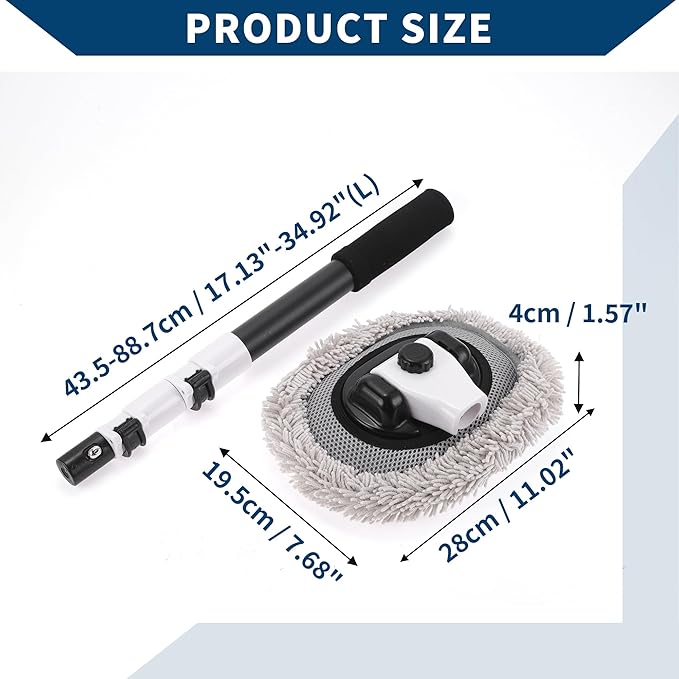 Car Wash Brush/Outer Car Cleaning Brush Kit Car Wash Mop Wash Brush Telescopic for Cars Auto RV Truck/Durable Chenille 17.13"-34.92" / 1 Pc Gray White