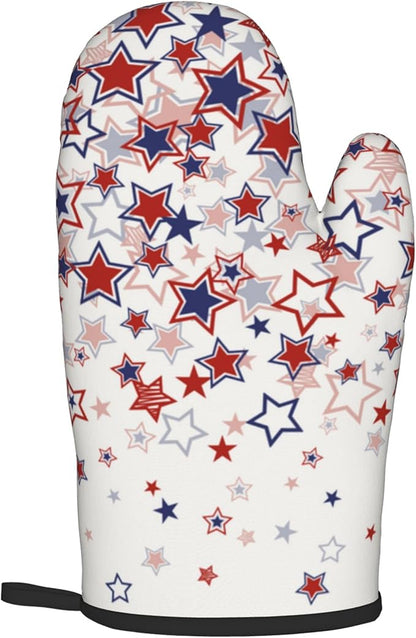 Stars Oven Mitts - Patriotic Kitchen Mitts Pot Holders Red White and Blue Hot Mitts 4th of July Hot Pads Sets of 2 for Cooking Baking Grilling