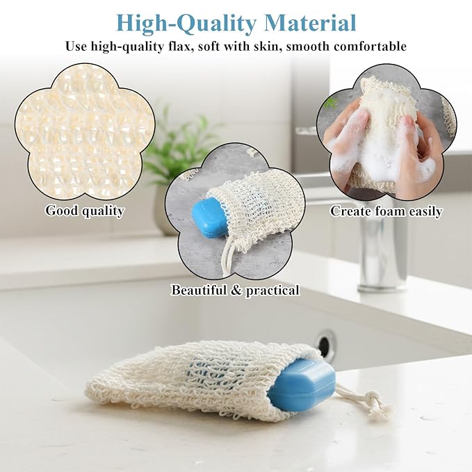 50pcs Soap Saver Bag mesh soaps bags with Drawstring Exfoliating Pouch Sisal soaps bag loofah pouch soap savers for bar Foaming and Drying Exfoliating Net for Bath and Shower