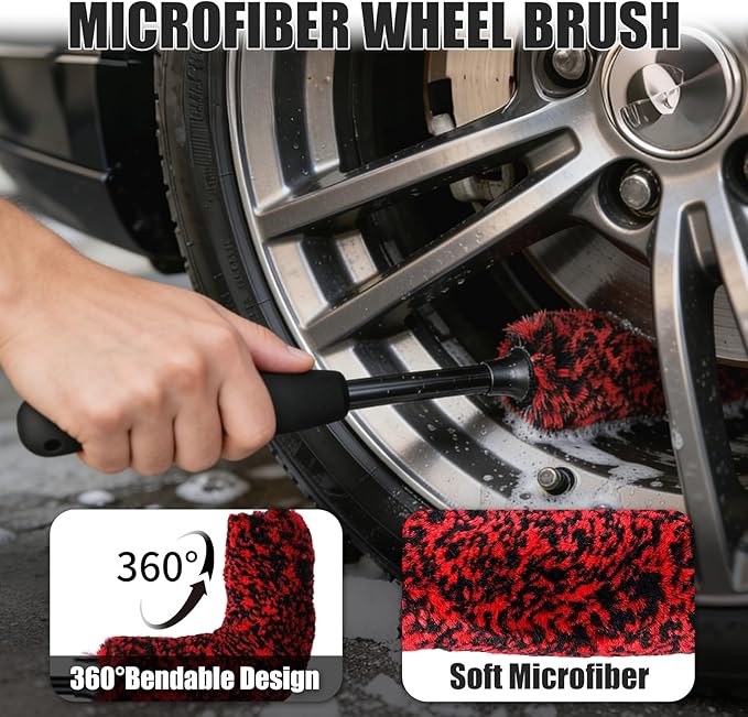 4PCS Wheel Brush Kit for Cleaning Wheels and Tires, Wheel Cleaner Brush, Detail Brush, Heavy-Duty Stiff-Bristle Brush, Tire Cleaning Brush Suitable for Trucks, Cars, RVs
