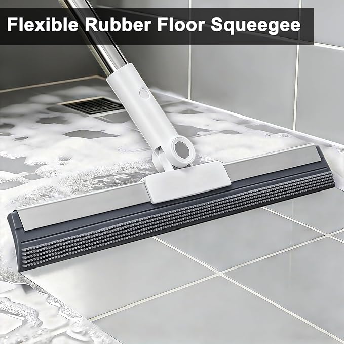 Floor Squeegee with 51"-58" Telescoping Handle & 180° Rotating Head, Water Removal for Tile & Hardwood, Under-Furniture Cleaning