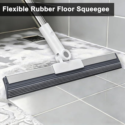 Floor Squeegee with 51"-58" Telescoping Handle & 180° Rotating Head, Water Removal for Tile & Hardwood, Under-Furniture Cleaning