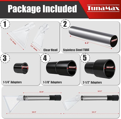 TunaMax Universal Work with All Shop Vacs Clear Extractor Attachment with 1-1/4" & 1-7/8" & 2-1/2" Adapters for Upholstery & Carpet Cleaning & Auto Detailing