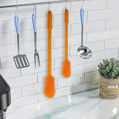Long Silicone Bottle Cleaning Brush | 2 Pack| 16”+13”Water Bottle Brush Cleaner Brush for Hydro Flask,Glassware,Vacuum Sports Bottle&Vases,Silicone Water Bottle Cleaner Brush for Narrow Neck