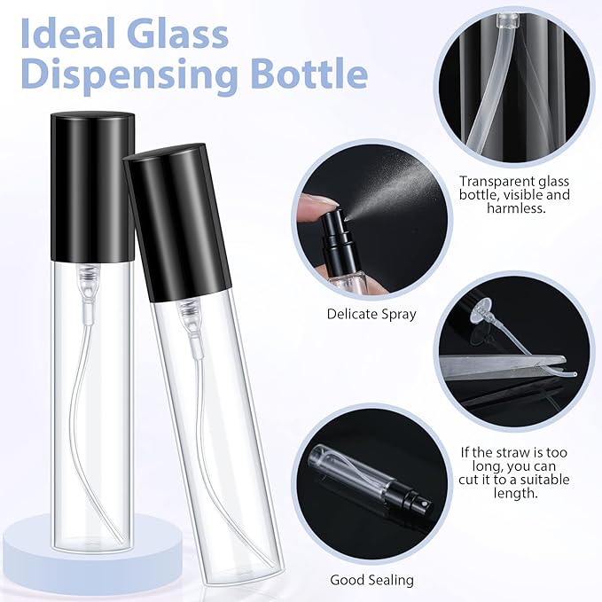 Yinder 25 Pcs 10 ml Glass Refillable Perfume Bottles Bulk Travel Empty Perfume Atomizer Sprayers Portable Spray Bottles Mini Sample Fragrance Containers, Black