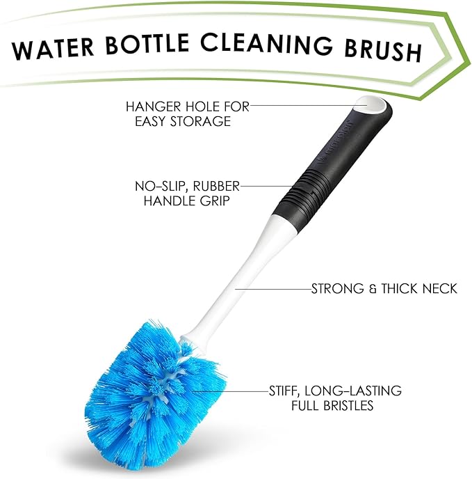 MOSOLAN Dish Brush Set of 3 with Water Bottle Brush, Dish Scrub Brush and Scrubber Brush, Long Handle Kitchen Scrub Brushes for Dishes, Bottles, Cups, Pots, Pans and Sinks, Round Head