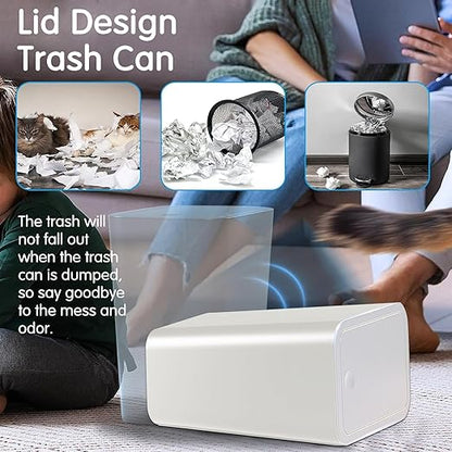 2.65-gallon/10-liter Push-Button Trash can with lid + 100 Trash Bags. Features pet-Proof, Odor-Proof, and Quiet-Closing Functions; Suitable for bedrooms, bathrooms, Kitchens, and Offices (White)