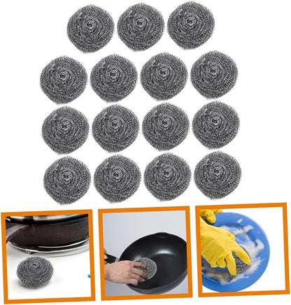 PRETYZOOM 15pcs Stainless Steel Pot Scrubber Set Heavy Duty Steel Wool Balls for Kitchen Cleaning Dishwashing Scouring Pads for Pots Pans and Grills