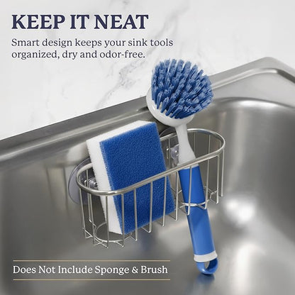 Best Brands Farberware Sponge Holder for Kitchen Sink—Brushed Metal Sink Caddy Organizer with Triple Suction Cups, Kitchen Organizer for Sponges, Brushes, Soap & Cleaning Essentials